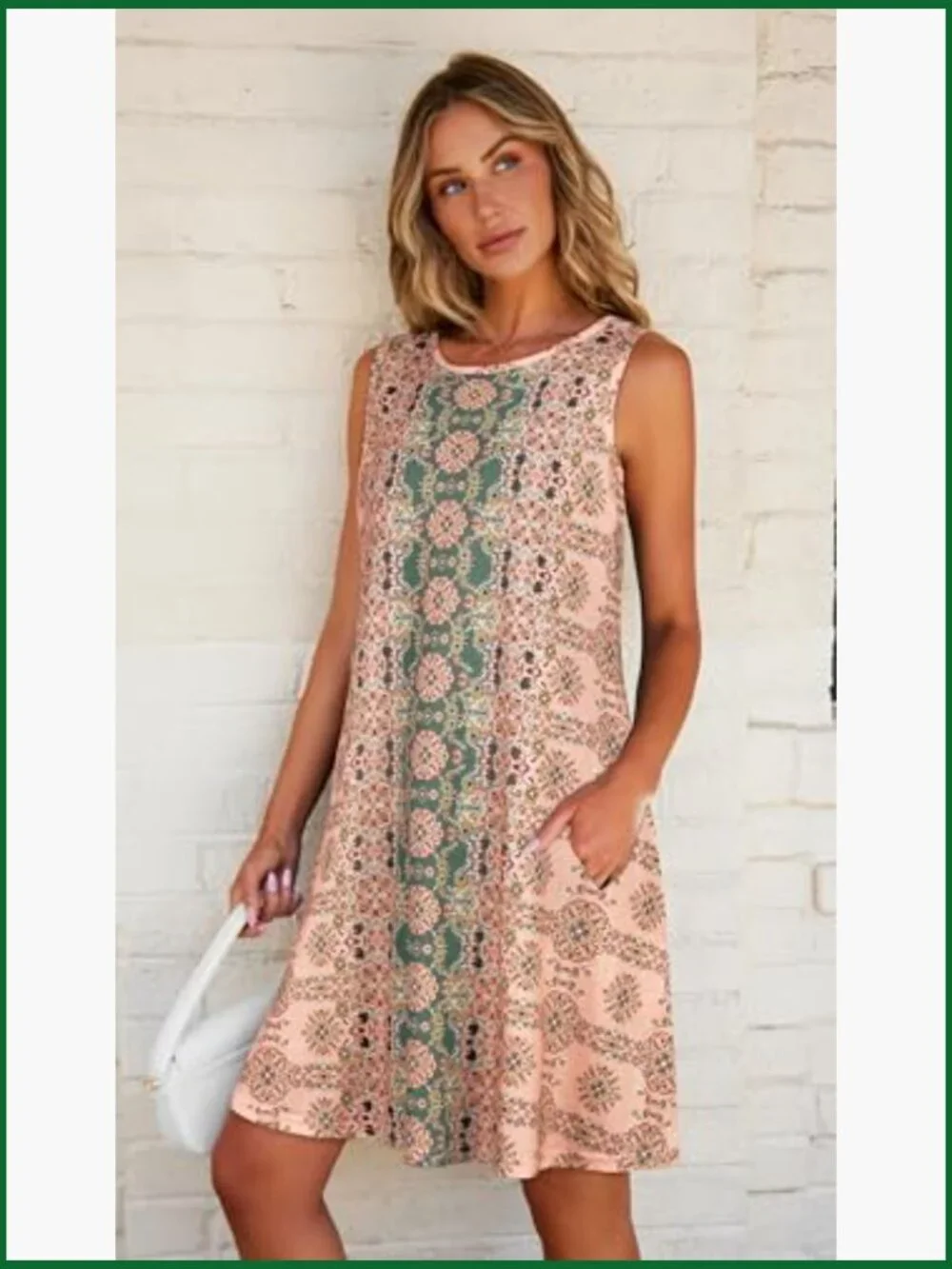 Sleeveless Floral Flowy Pocket Tshirt Tank Sundress Casual Beach Boho - Picture 2 of 7